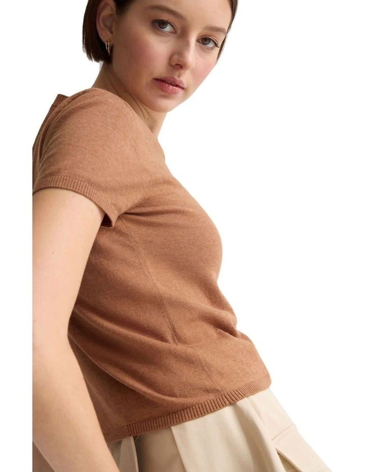 Olivia Crop Cashmere Knit in Mocha image 3