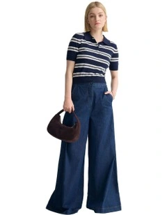 Camille Knitted Polo Striped in Navy