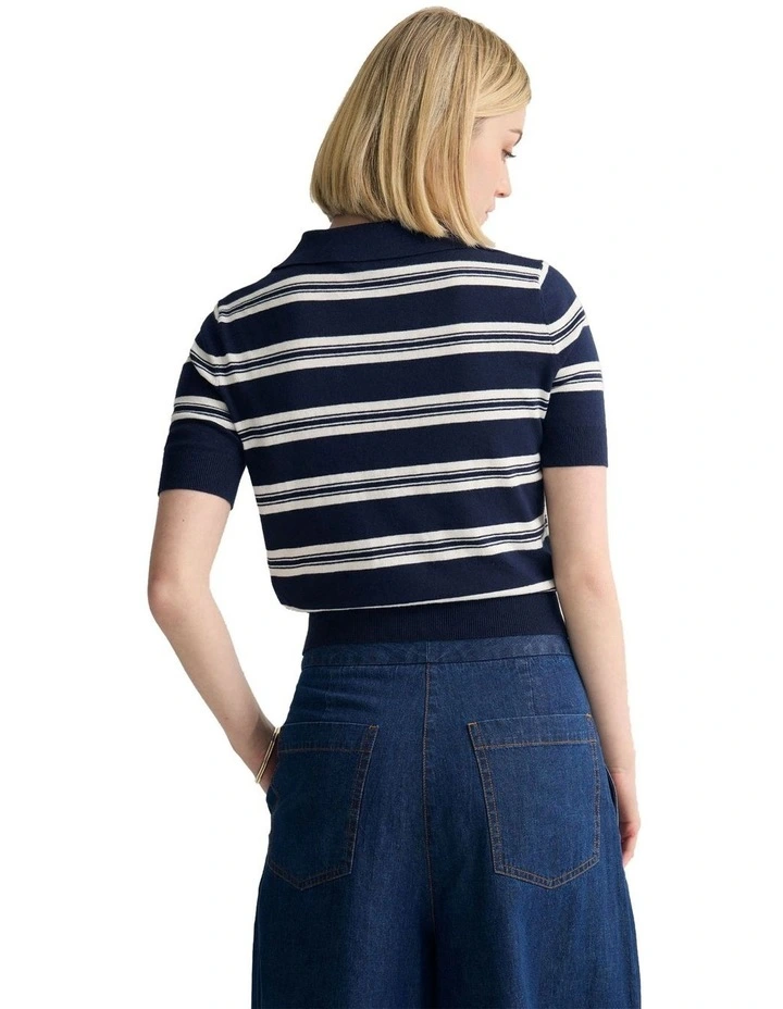 Camille Knitted Polo Striped in Navy image 2