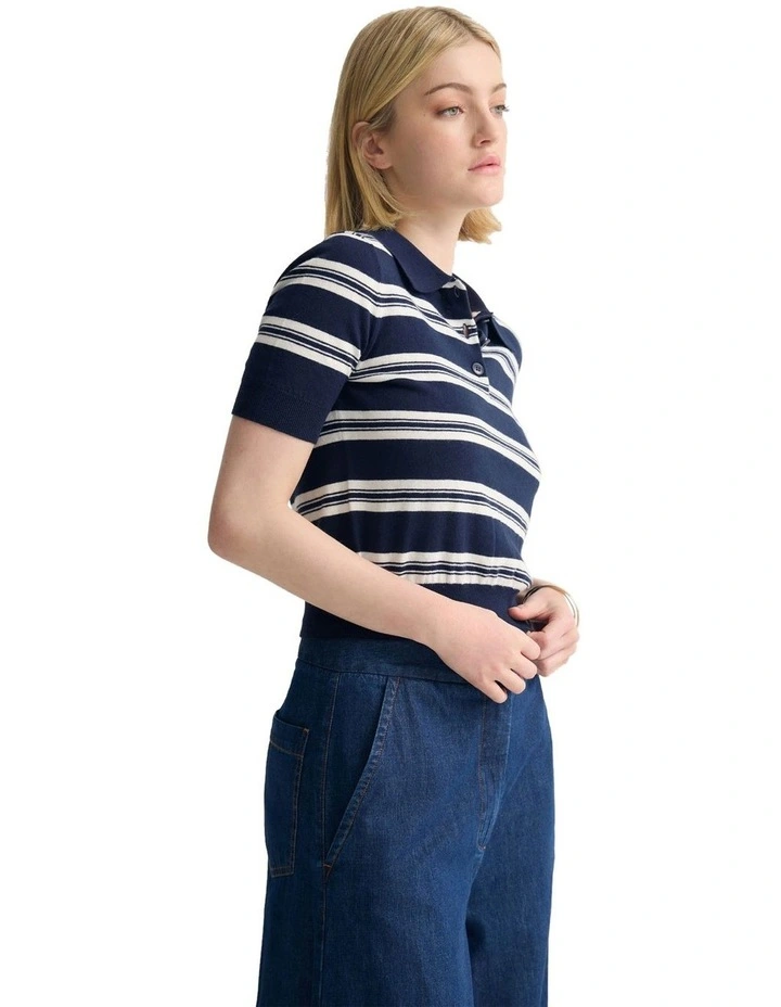 Camille Knitted Polo Striped in Navy image 3