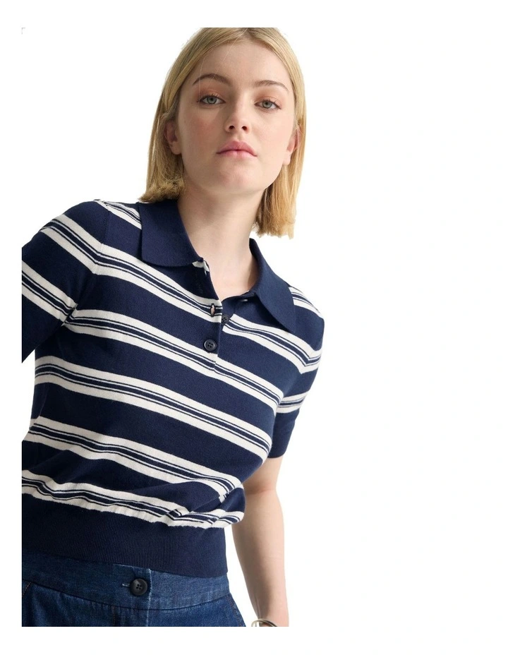 Camille Knitted Polo Striped in Navy image 4