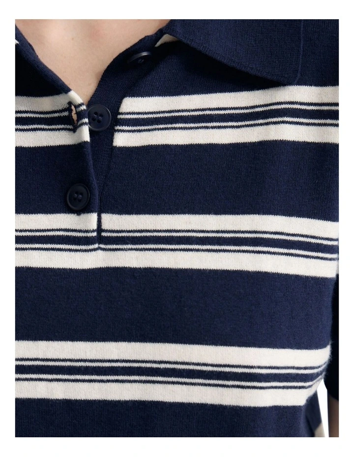 Camille Knitted Polo Striped in Navy image 6