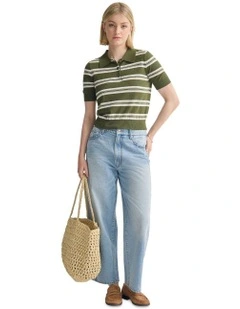 Camille Knitted Polo Striped in Green