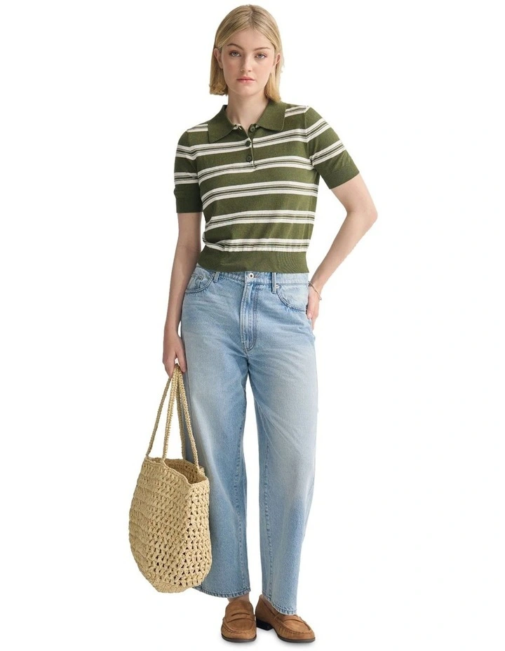 Camille Knitted Polo Striped in Green image 1