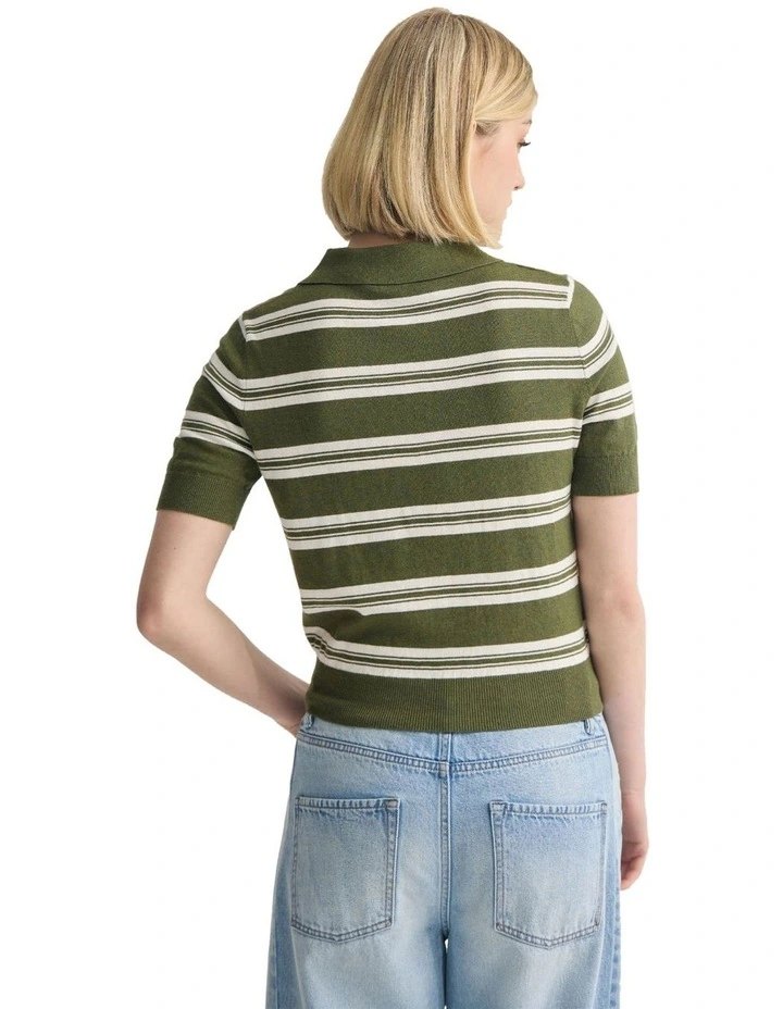 Camille Knitted Polo Striped in Green image 2