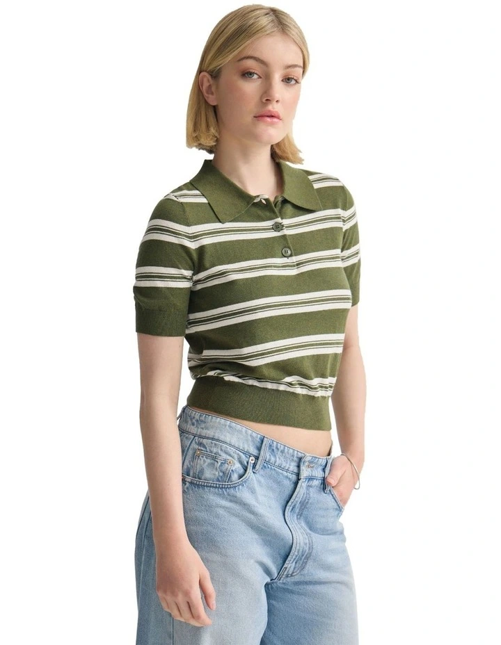 Camille Knitted Polo Striped in Green image 3