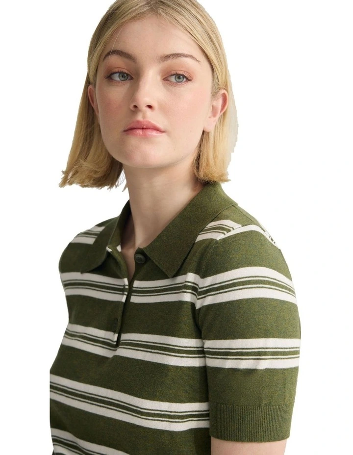 Camille Knitted Polo Striped in Green image 4