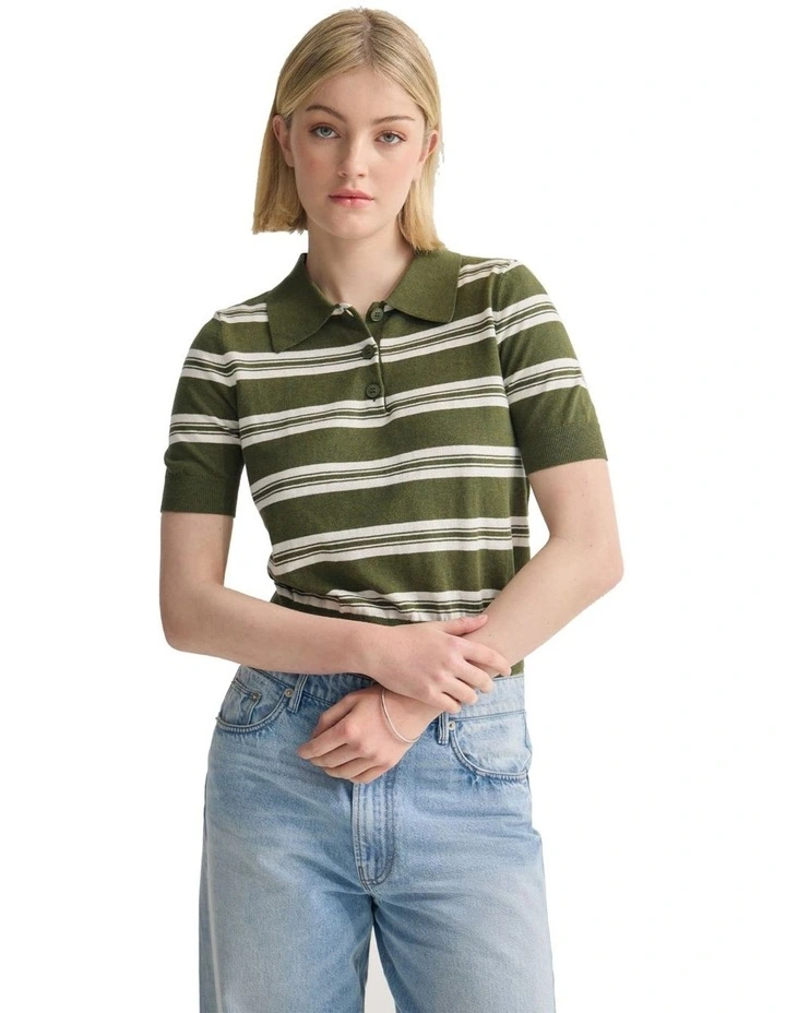 Camille Knitted Polo Striped in Green image 5