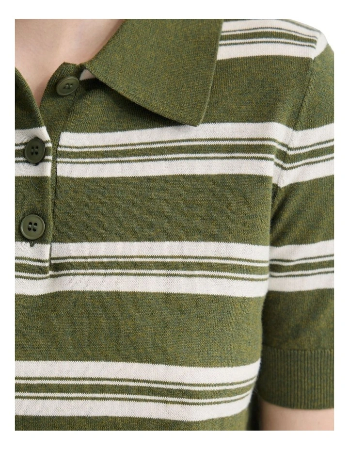 Camille Knitted Polo Striped in Green image 6