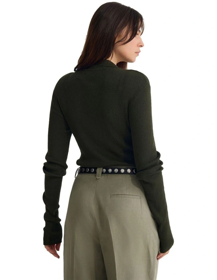 Onyx Ribbed Bodysuit in Olive image 2