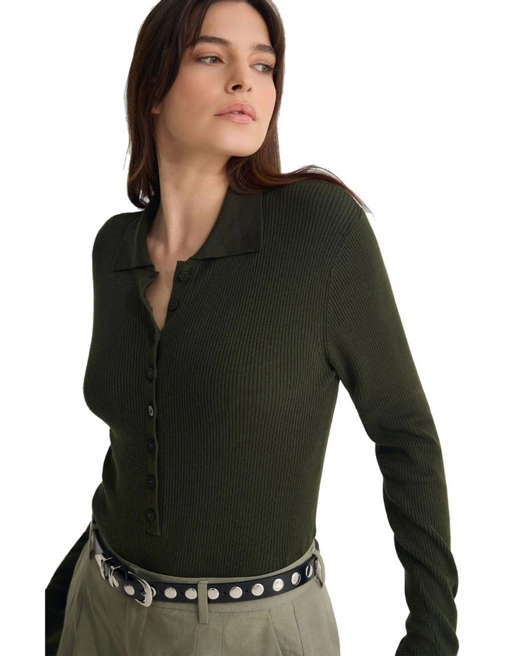 Onyx Ribbed Bodysuit in Olive image 4