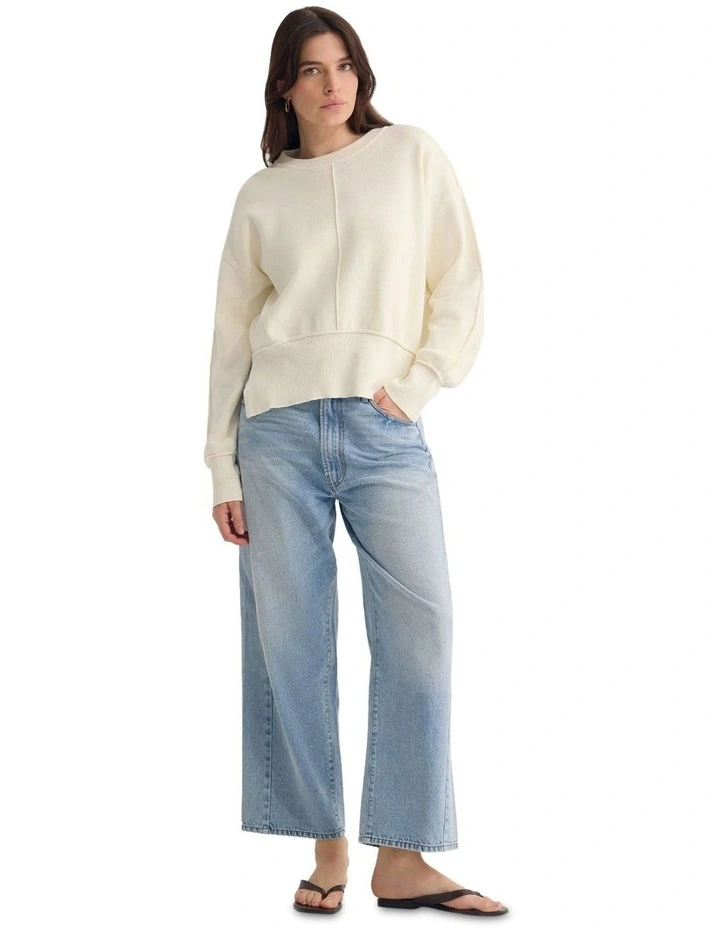 Colette Cotton Crew Neck Jumper in Ivory image 1
