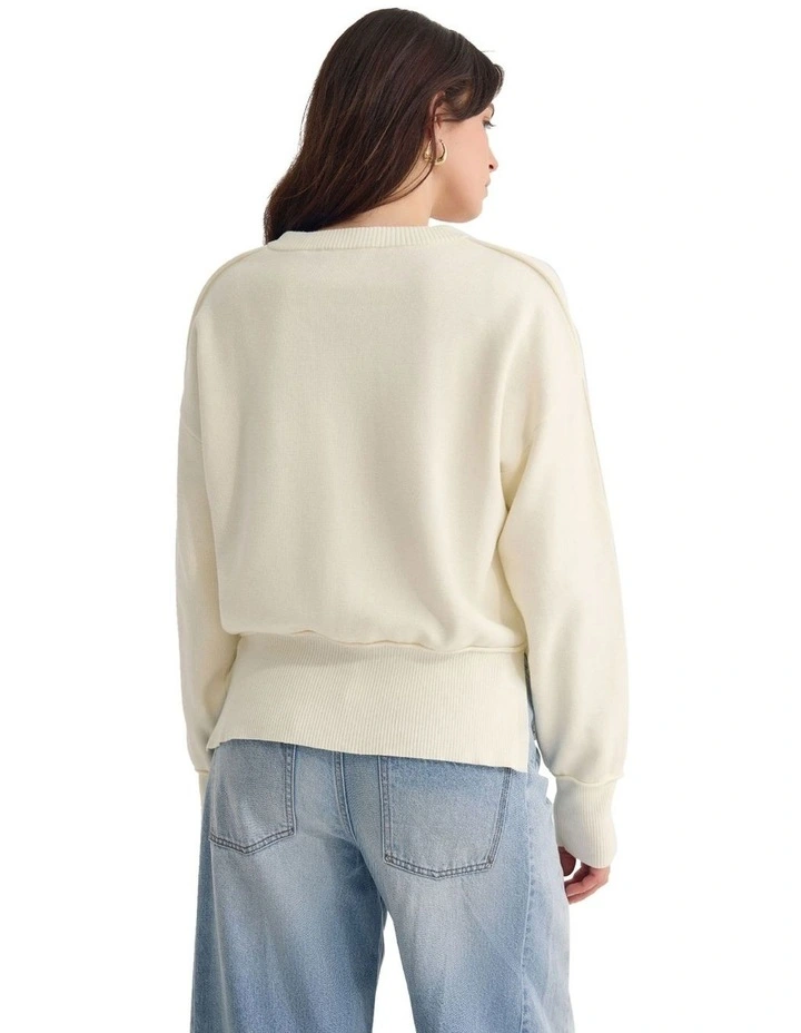 Colette Cotton Crew Neck Jumper in Ivory image 2