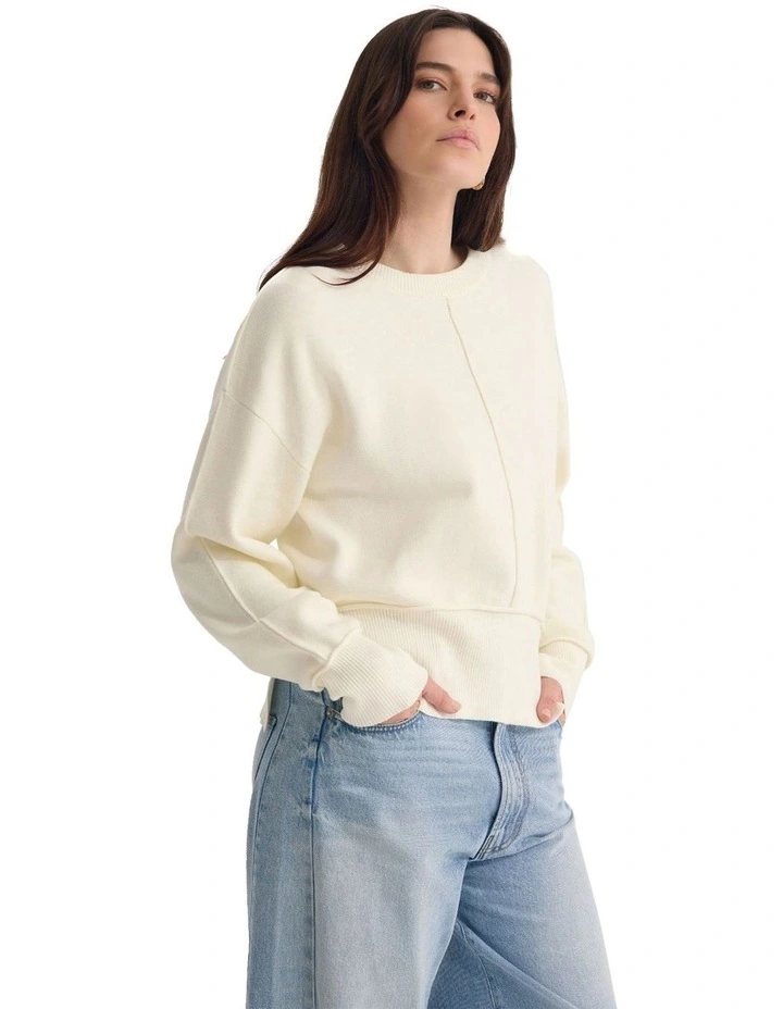 Colette Cotton Crew Neck Jumper in Ivory image 3