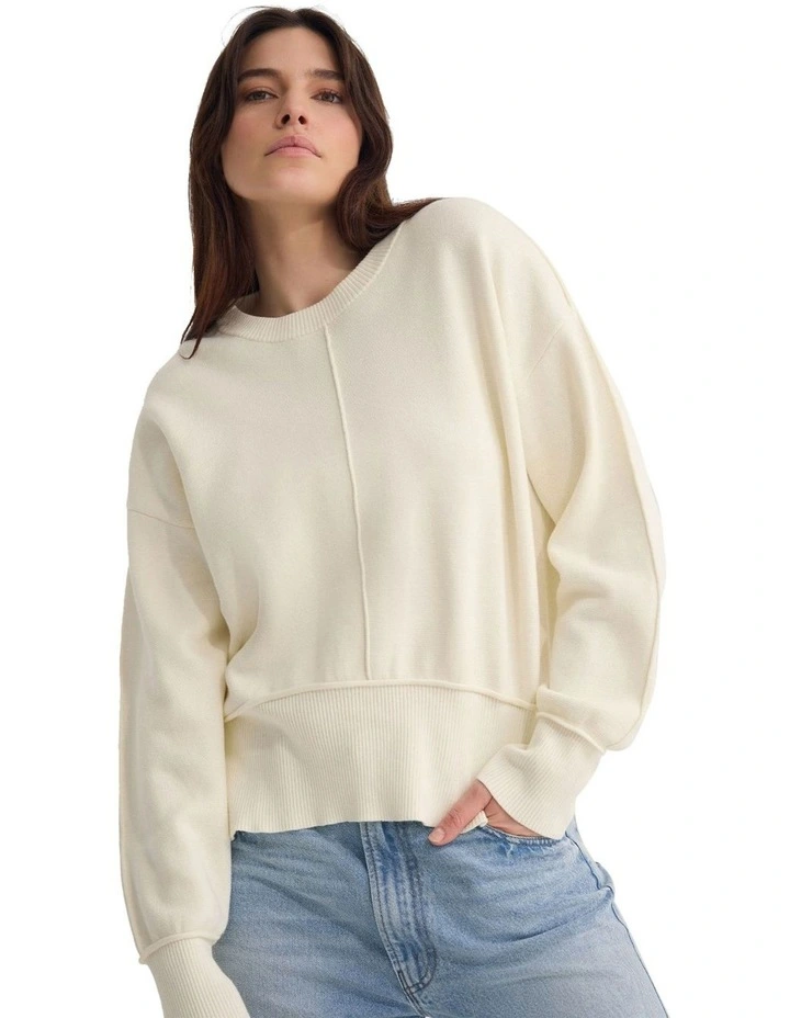 Colette Cotton Crew Neck Jumper in Ivory image 4