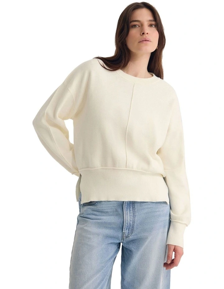 Colette Cotton Crew Neck Jumper in Ivory image 5