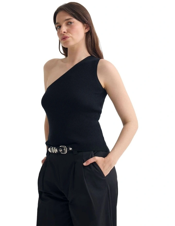 Lane One Shoulder Tank in Black image 3