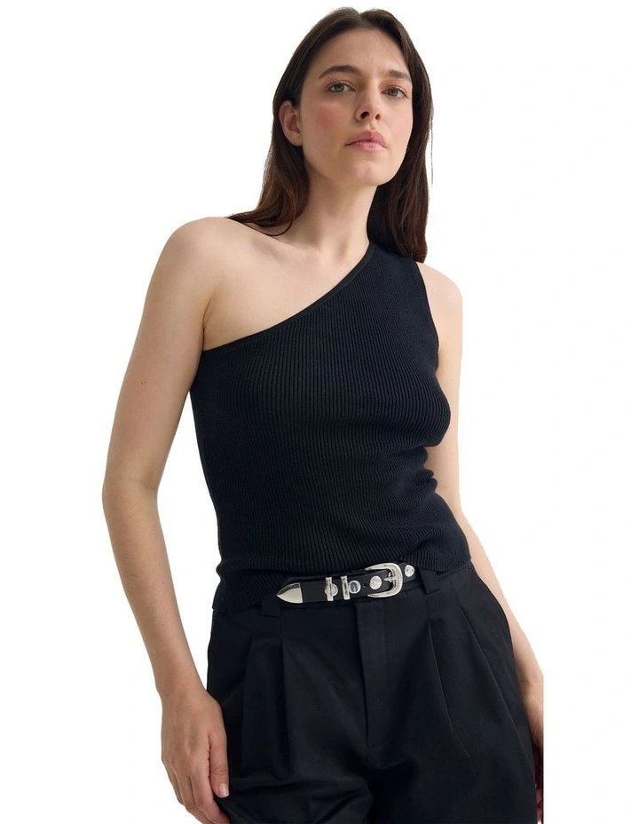 Lane One Shoulder Tank in Black image 4
