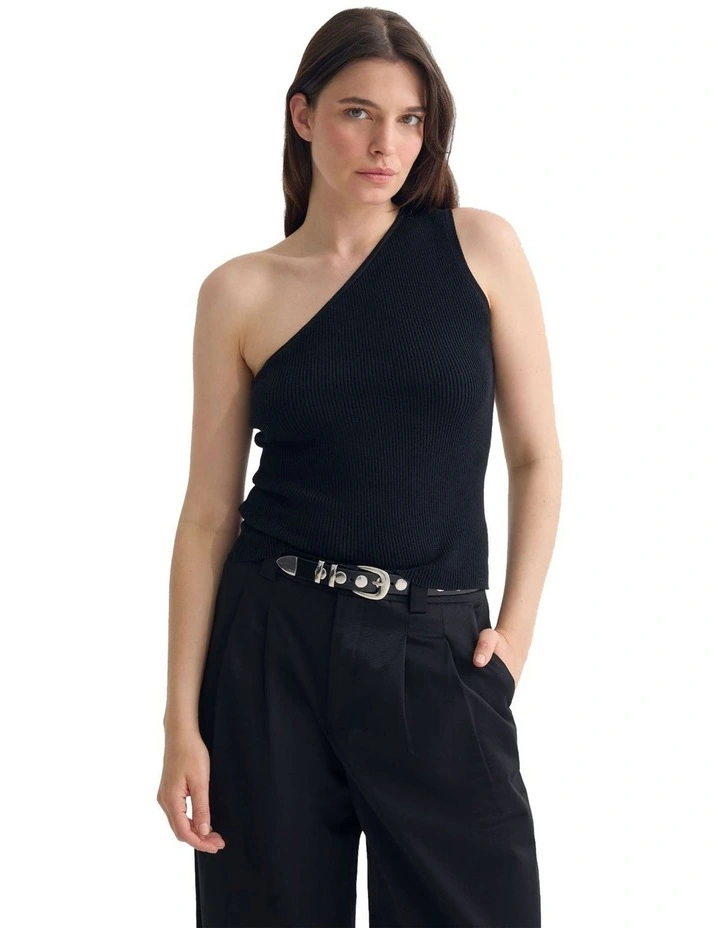 Lane One Shoulder Tank in Black image 5