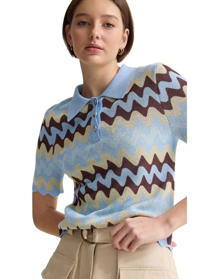 Ashley Knitted Polo in Blue image 4