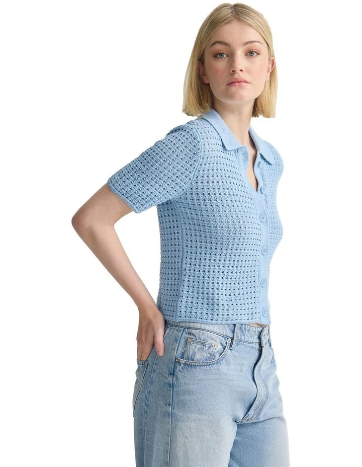 Imogen Crop Cardigan in Sky image 3