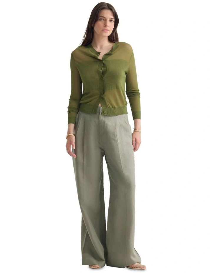 Celina Sheer Panel Cardigan in Olive image 1