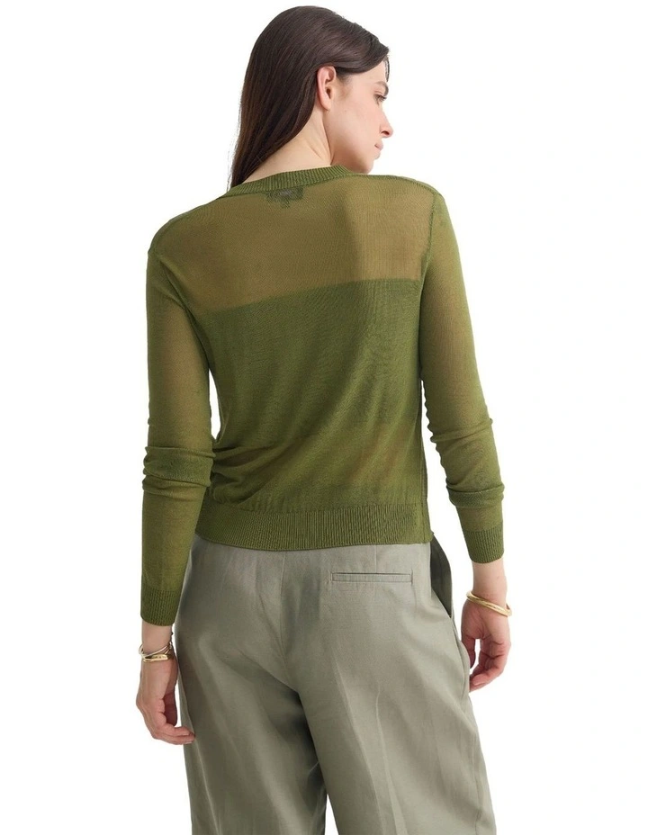 Celina Sheer Panel Cardigan in Olive image 2
