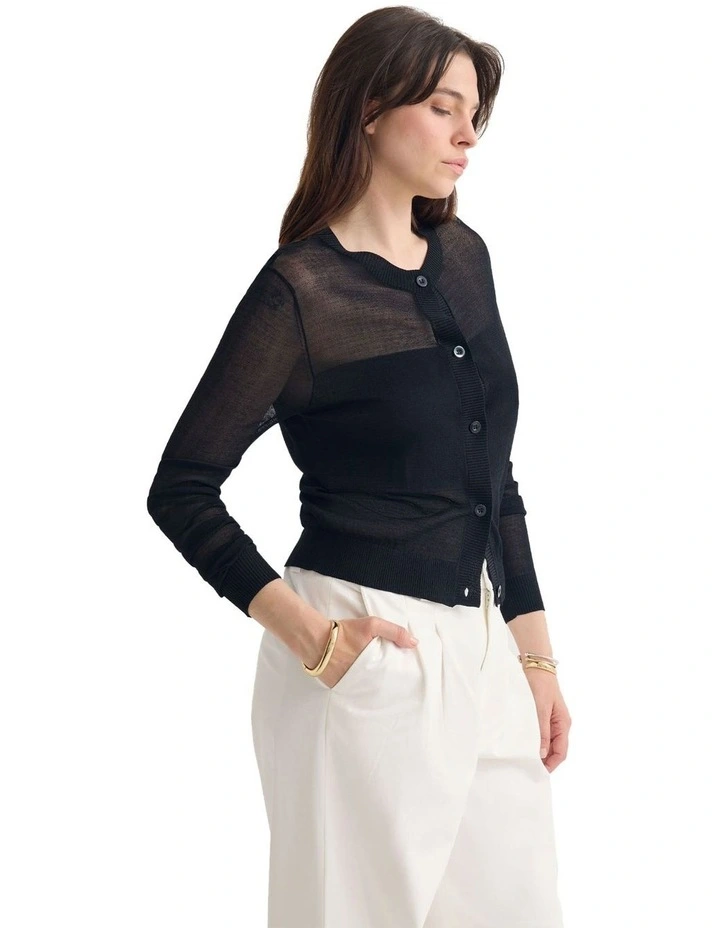 Celina Sheer Panel Cardigan in Black image 3