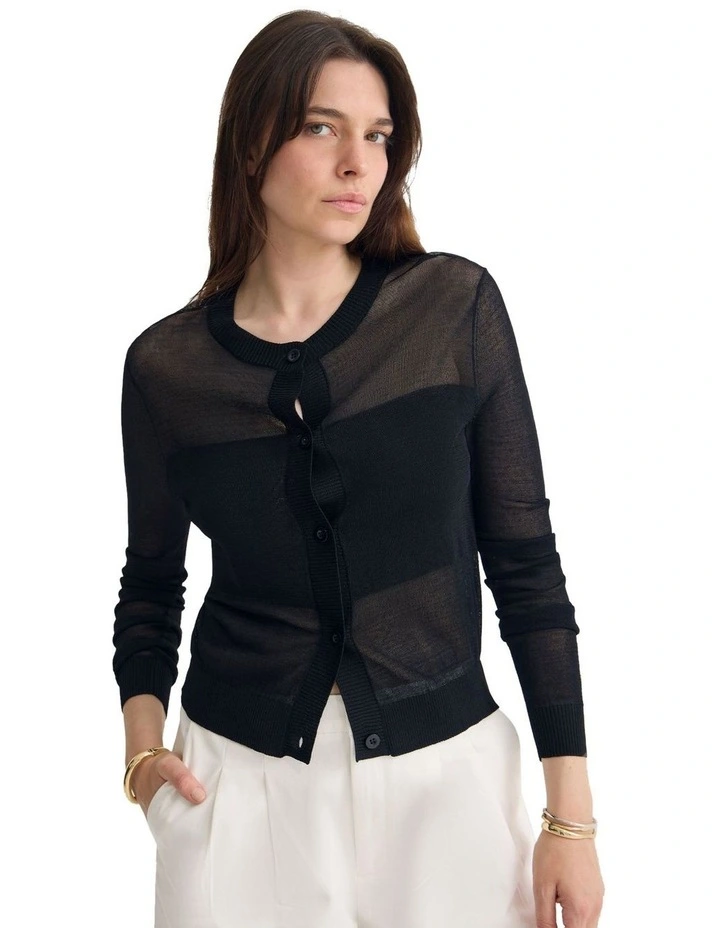 Celina Sheer Panel Cardigan in Black image 4