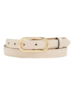 Sierra Leather Skinny Belt in Bone