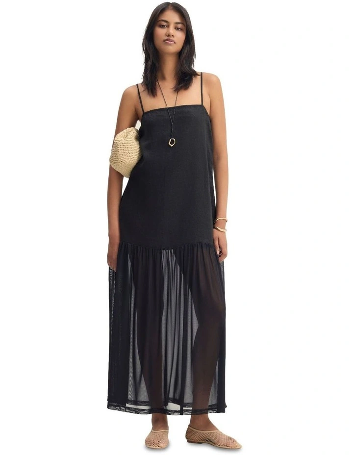 Kristel Linen And Mesh Dress in Black image 1