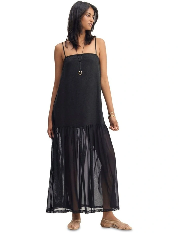 Kristel Linen And Mesh Dress in Black image 3