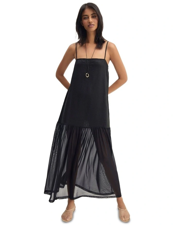 Kristel Linen And Mesh Dress in Black image 4