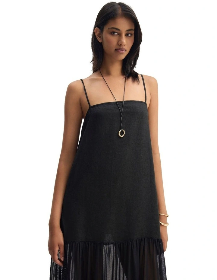 Kristel Linen And Mesh Dress in Black image 5