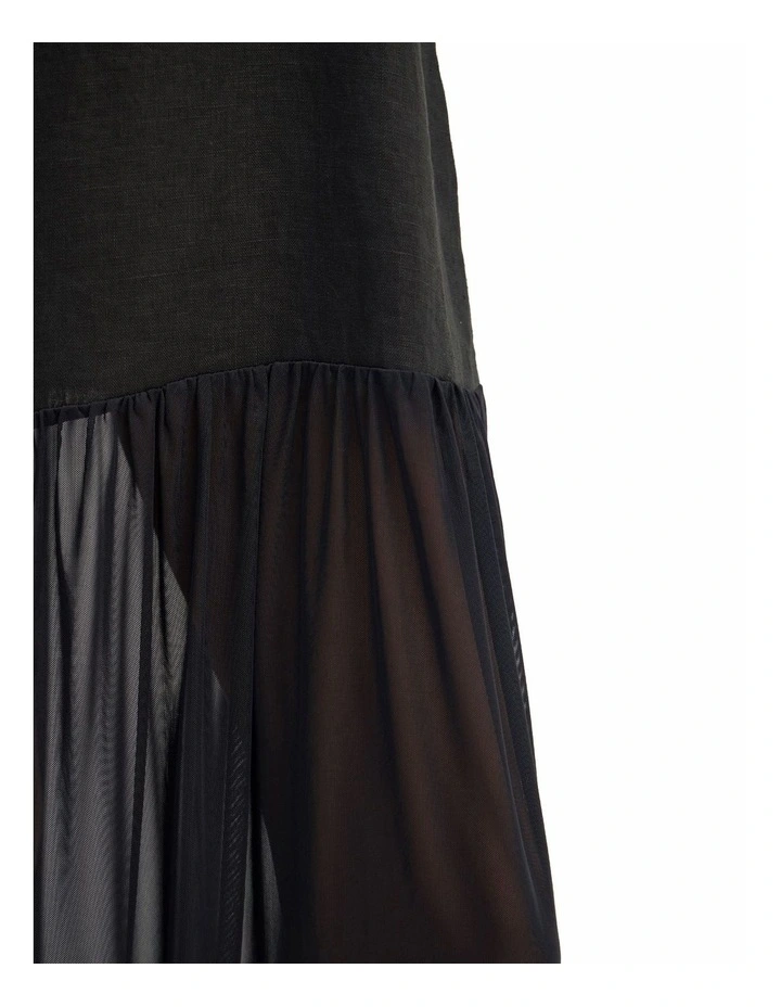 Kristel Linen And Mesh Dress in Black image 6