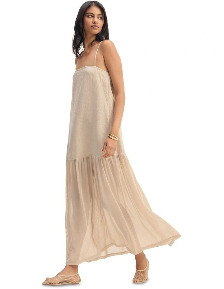 Kristel Linen And Mesh Dress in Sand image 3