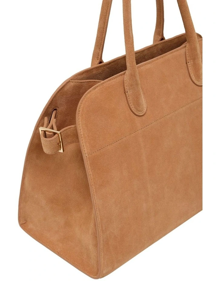 Bridget Top Handle Suede Bag in Tobacco image 4