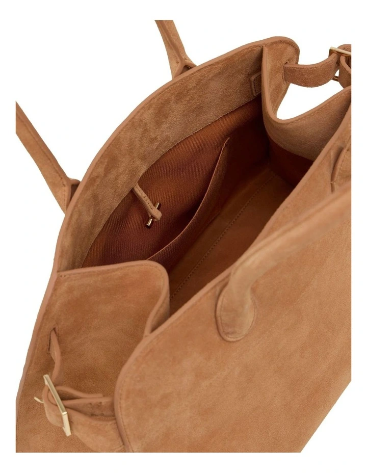 Bridget Top Handle Suede Bag in Tobacco image 6