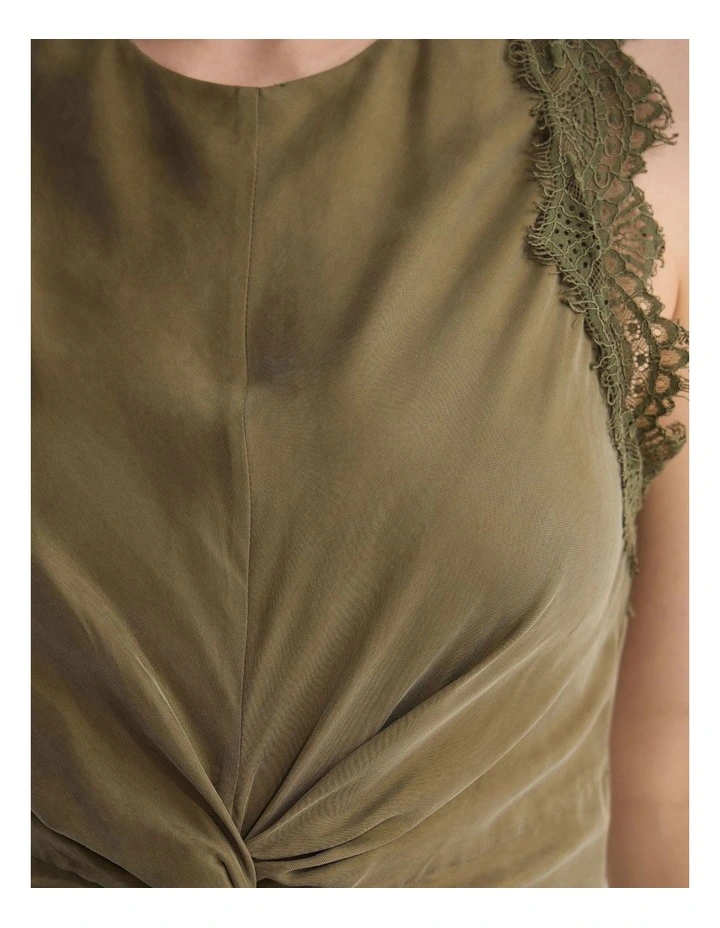 Camilla Cupro Lace Trim Dress in Khaki image 6