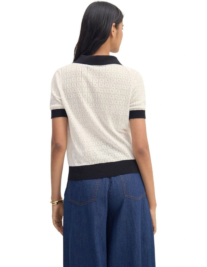 Aimee Pointelle Polo in Ecru image 2