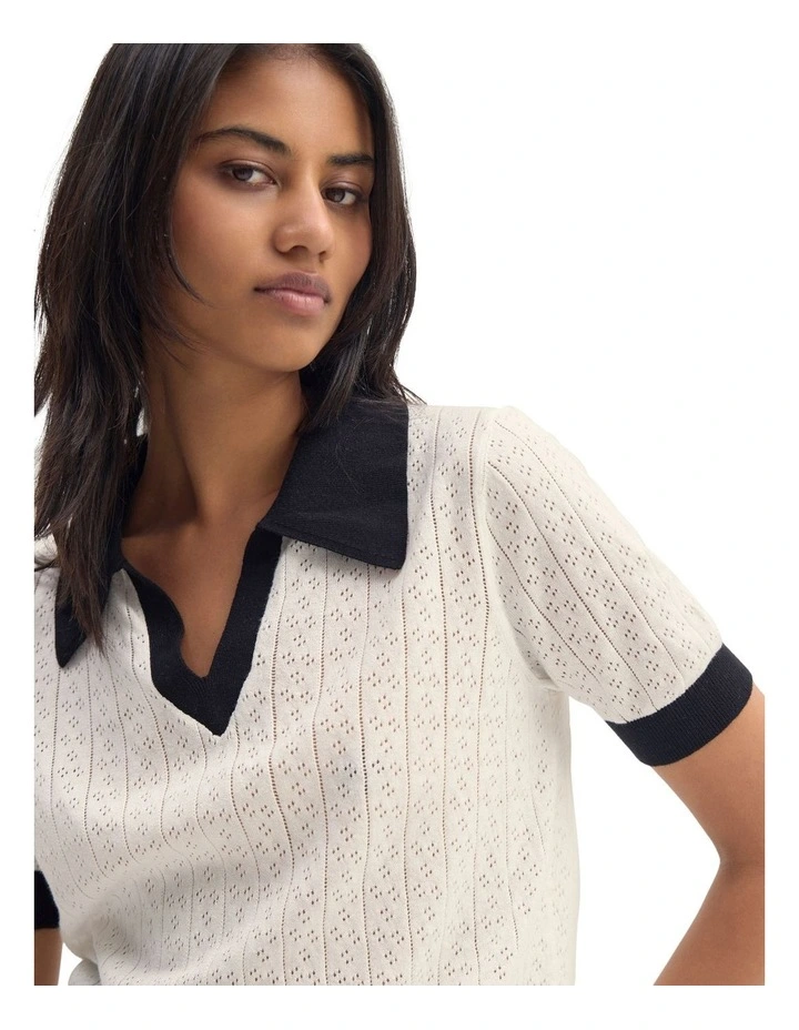 Aimee Pointelle Polo in Ecru image 4