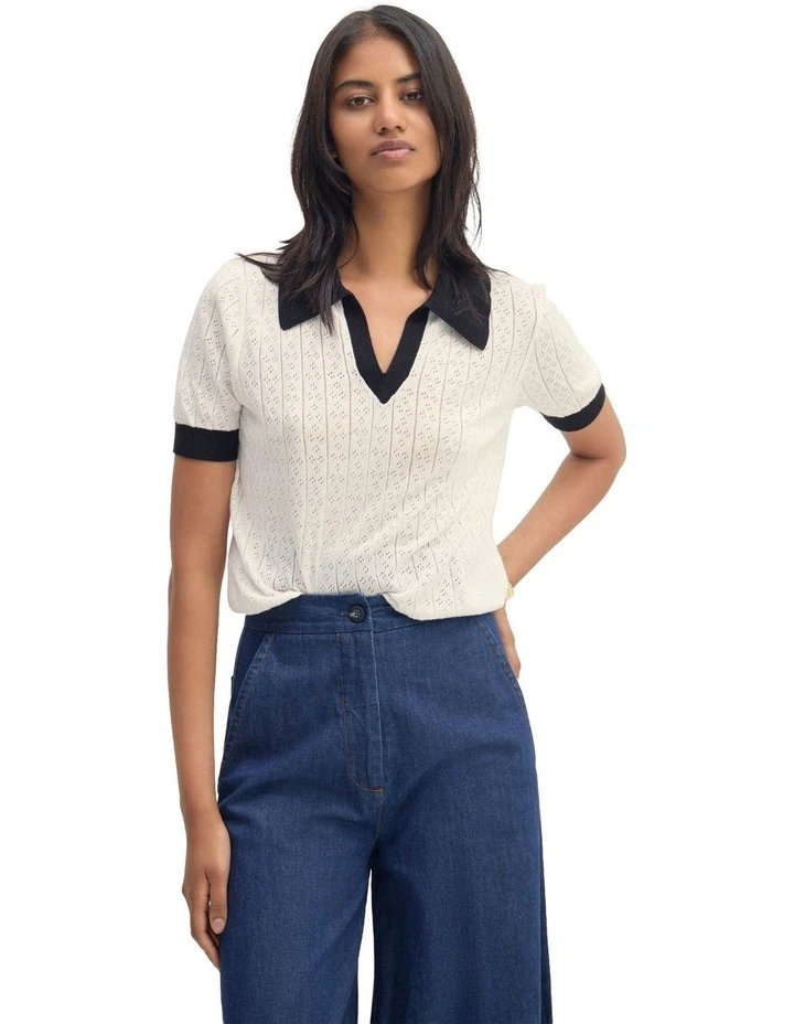 Aimee Pointelle Polo in Ecru image 5