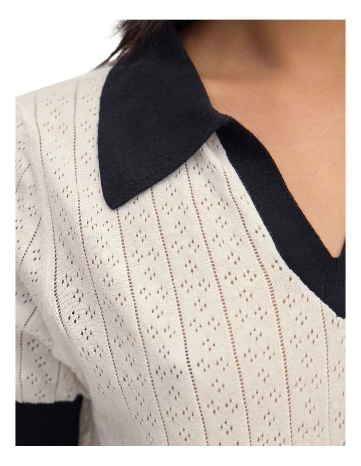 Aimee Pointelle Polo in Ecru image 6