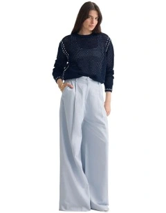 Gaby Cotton Crew Neck Knitted Jumper in Navy