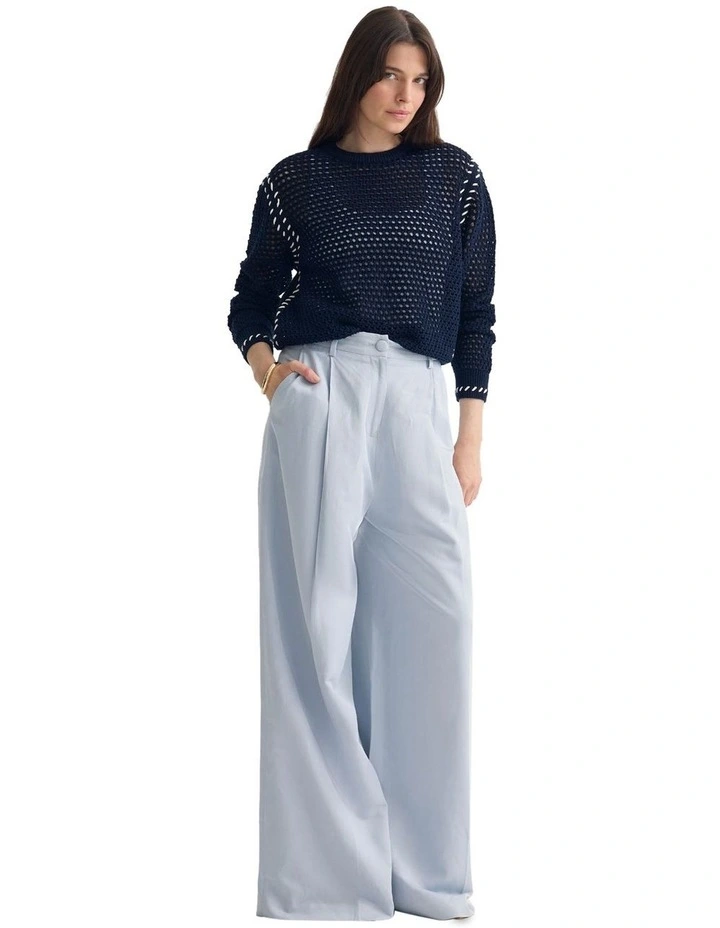 Gaby Cotton Crew Neck Knitted Jumper in Navy image 1