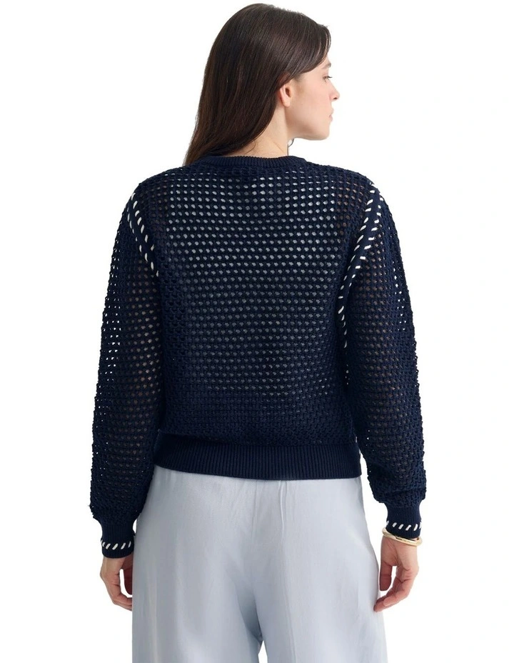 Gaby Cotton Crew Neck Knitted Jumper in Navy image 2