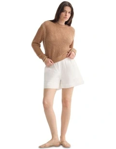 Gaby Cotton Crew Neck Knitted Jumper in Sand