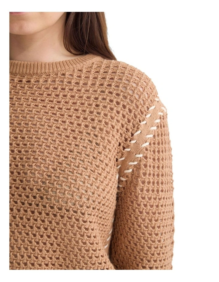 Gaby Cotton Crew Neck Knitted Jumper in Sand image 6