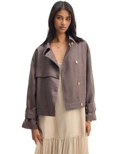 Griffin Linen Bomber Jacket in Chocolate