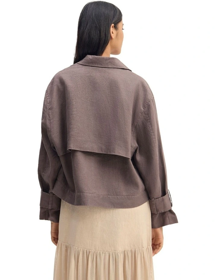 Griffin Linen Bomber Jacket in Chocolate image 2